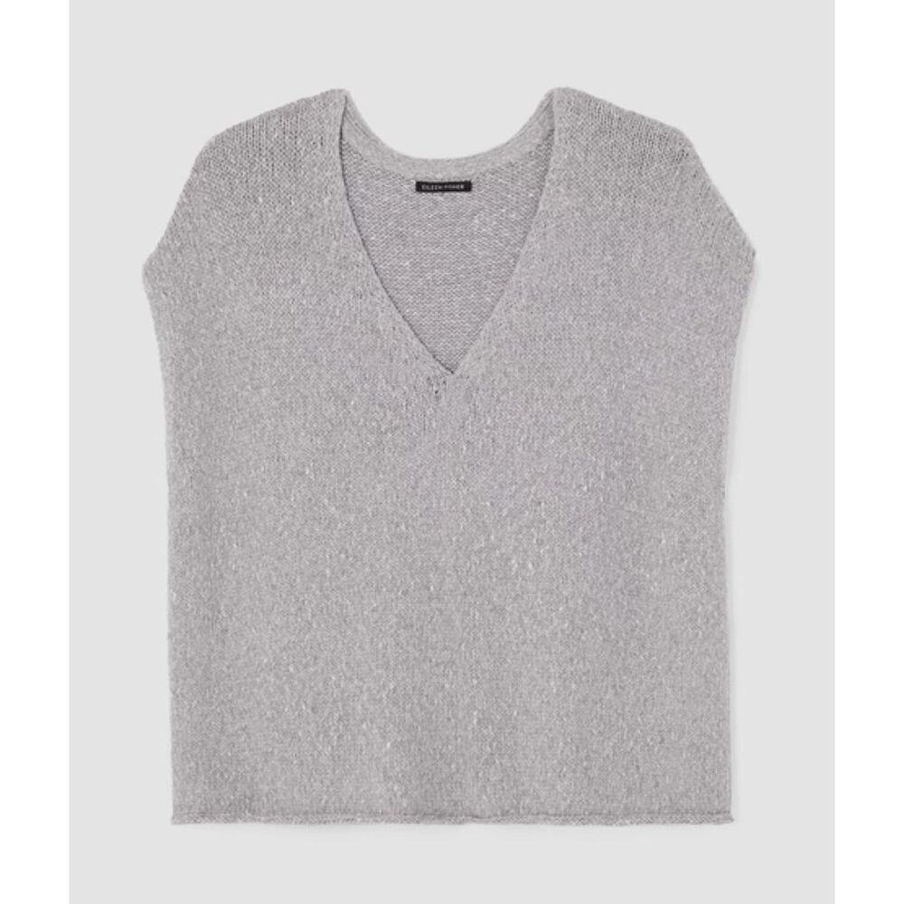 Eileen Fisher Alpaca & Organic Cotton V Neck Sweater in Moon NWT Size X-Large